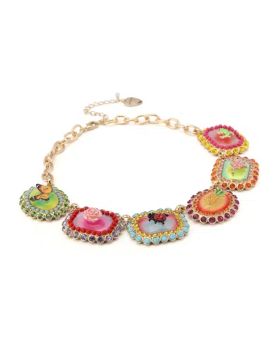 Betsey Johnson Faux Stone Backyard Stone Bib Necklace In Gold