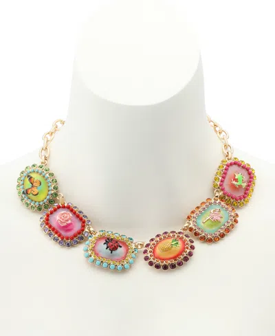 Betsey Johnson Faux Stone Backyard Stone Bib Necklace In Gold