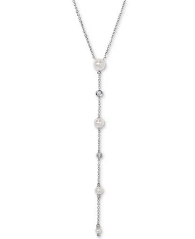 Eliot Danori Silver-tone Imitation Pearl & Cubic Zirconia Bezel Maisie Lariat Necklace, 16" + 2" Extender, Exclus