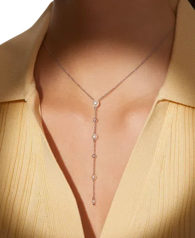 Eliot Danori Silver-tone Imitation Pearl & Cubic Zirconia Bezel Maisie Lariat Necklace, 16" + 2" Extender, Exclus
