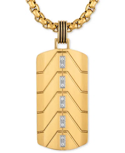 Esquire Men's Jewelry Diamond Chevron Dog Tag 22" Pendant Necklace (1/20 Ct. T.w.) In Black & Gold-tone Ion Plated Stainle In Gold