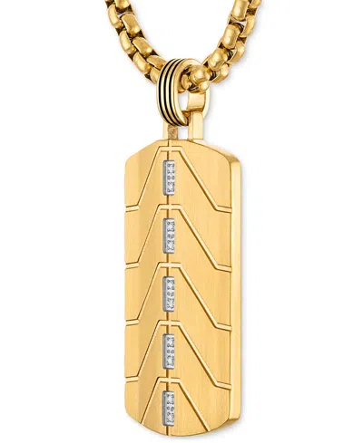 Esquire Men's Jewelry Diamond Chevron Dog Tag 22" Pendant Necklace (1/20 Ct. T.w.) In Black & Gold-tone Ion Plated Stainle In Gold