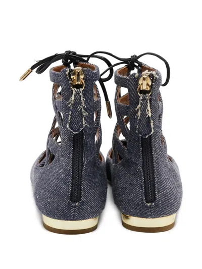 Pre-owned Aquazzura  Embroidered Denim Flat Pumps