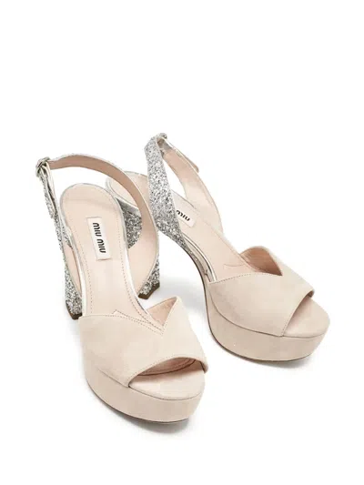 Pre-owned Miu Miu Glitter-embellished Platform Sandals