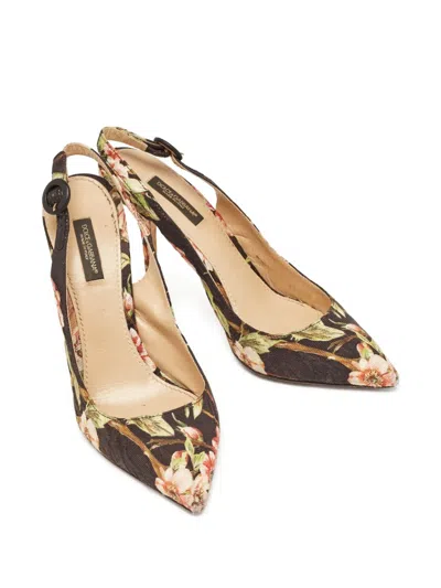 Pre-owned Dolce & Gabbana 110mm Floral-print Slingback Pumps