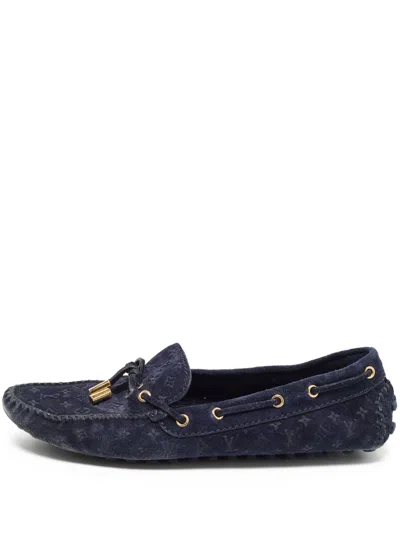 Pre-owned Louis Vuitton Monogram-debossed Suede Loafers