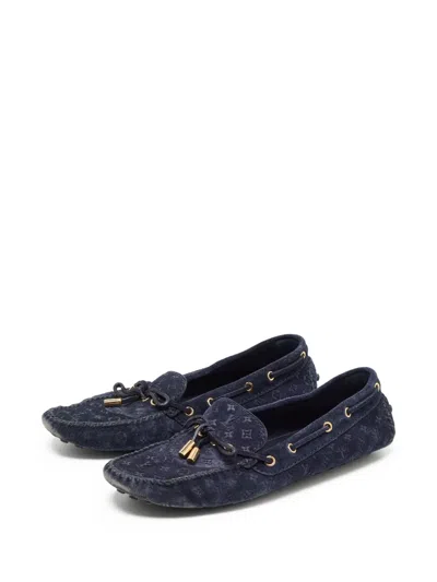 Pre-owned Louis Vuitton Monogram-debossed Suede Loafers