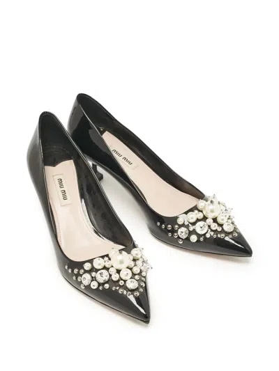Pre-owned Miu Miu 110mm Pearl-embellished Pointed-toe Pumps