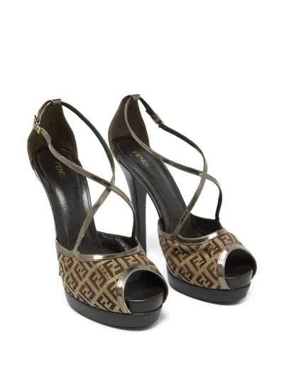 Pre-owned Fendi 150mm Zucchino-canvas Sandals