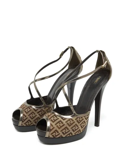 Pre-owned Fendi 150mm Zucchino-canvas Sandals