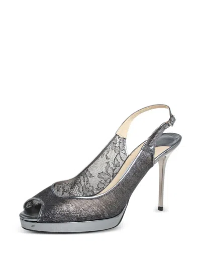 Pre-owned Jimmy Choo 105mm Lace Slingback Sandals