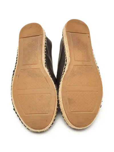 Pre-owned Tory Burch  Logo-embroidered Leather Espadrilles In Black