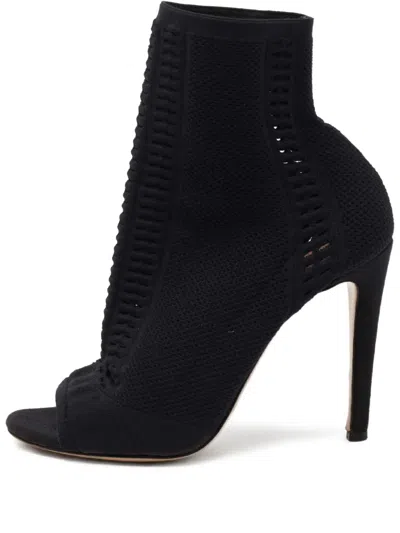 Pre-owned Gianvito Rossi 110mm Peep-toe Ankle Boots In Black