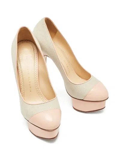 Pre-owned Charlotte Olympia  140mm Canvas Platform Pumps In Neutral