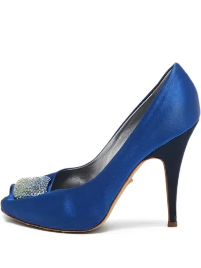 Pre-owned Giuseppe Zanotti Vintage  110mm Satin Peep-toe Pumps In Blue