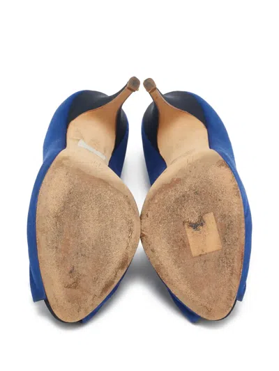 Pre-owned Giuseppe Zanotti Vintage  110mm Satin Peep-toe Pumps In Blue