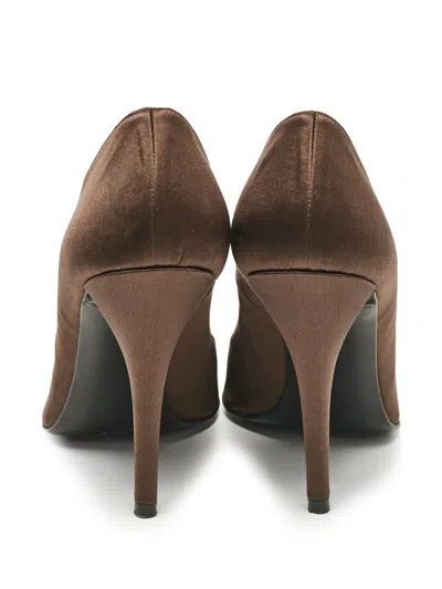 Pre-owned Stuart Weitzman  110mm Pointed-toe Satin Pumps In Brown