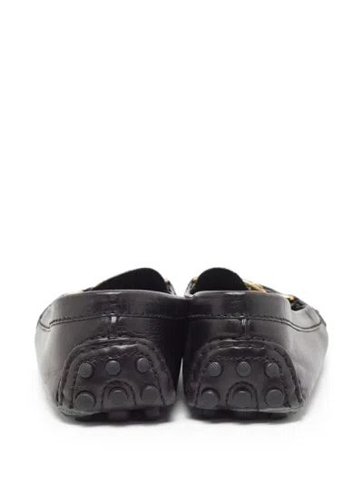 Pre-owned Louis Vuitton Lv-plaque Loafers In Black