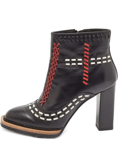 Pre-owned Tod's Vintage 100mm Brogue-stitch Ankle Boots In Black