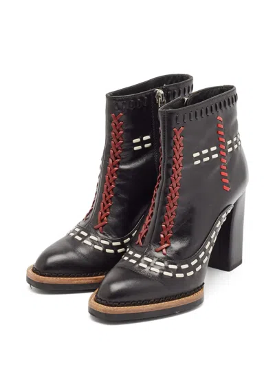 Pre-owned Tod's Vintage 100mm Brogue-stitch Ankle Boots In Black