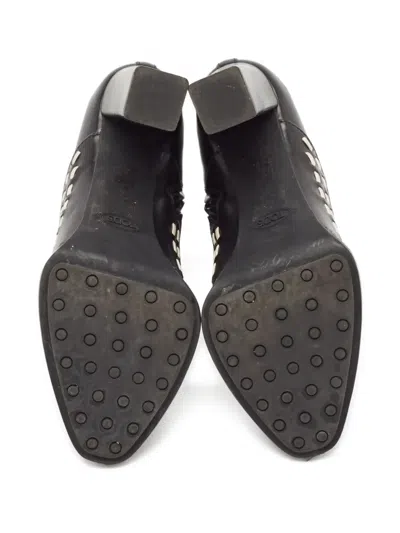 Pre-owned Tod's Vintage 100mm Brogue-stitch Ankle Boots In Black