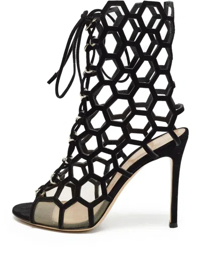 Pre-owned Gianvito Rossi  100mm Cut-out Sandals In Black