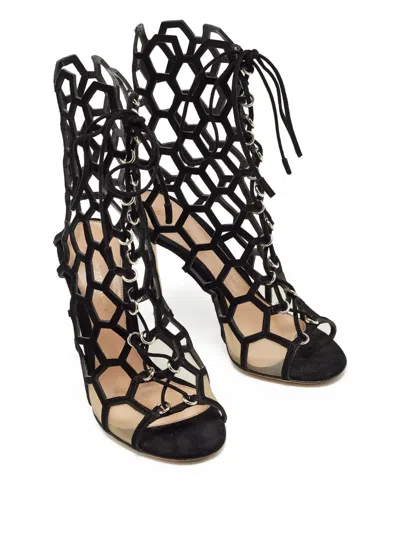 Pre-owned Gianvito Rossi  100mm Cut-out Sandals In Black