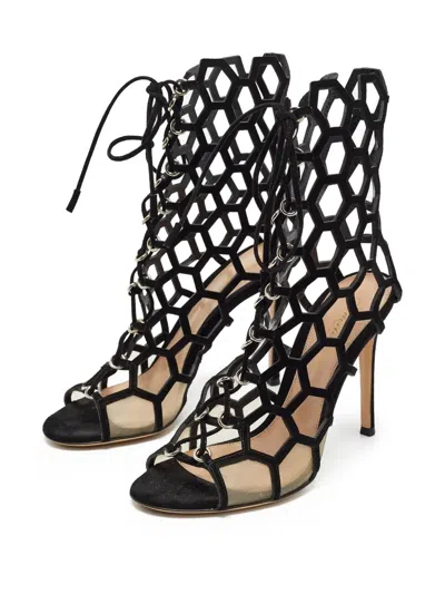 Pre-owned Gianvito Rossi  100mm Cut-out Sandals In Black