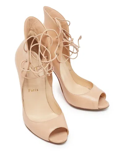 Pre-owned Christian Louboutin 110mm Laced Peep-toe Pumps