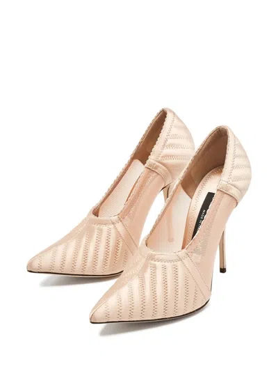 Pre-owned Dolce & Gabbana 110mm Embroidered Pointed-toe Pumps In Orange