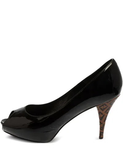 Pre-owned Fendi 100mm Zucca-print Patent Leather Pumps