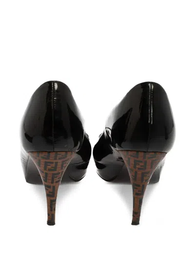 Pre-owned Fendi 100mm Zucca-print Patent Leather Pumps