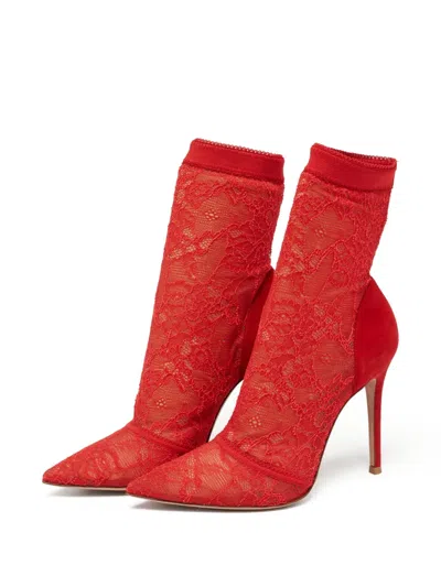 Pre-owned Gianvito Rossi  110mm Lace-embellished Ankle Boots In Red