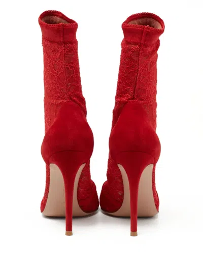 Pre-owned Gianvito Rossi  110mm Lace-embellished Ankle Boots In Red