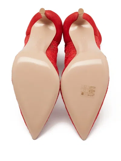 Pre-owned Gianvito Rossi  110mm Lace-embellished Ankle Boots In Red