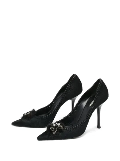 Pre-owned Le Silla  100mm Crystal-embellished Pumps In Black
