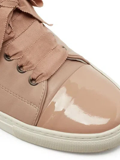 Pre-owned Lanvin Patent Toe-capped Lace-up Sneakers In Pink