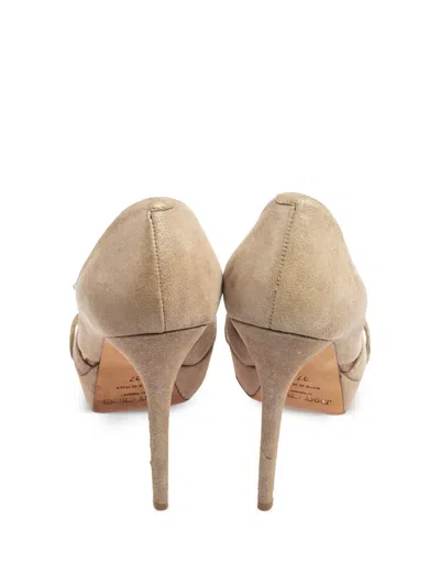 Pre-owned Jimmy Choo 125mm Bow-detailed Pumps In Neutral