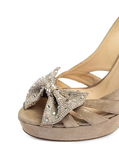 Pre-owned Jimmy Choo 125mm Bow-detailed Pumps In Neutral