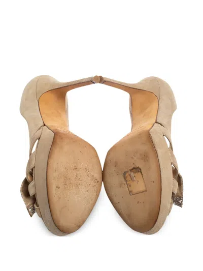 Pre-owned Jimmy Choo 125mm Bow-detailed Pumps In Neutral