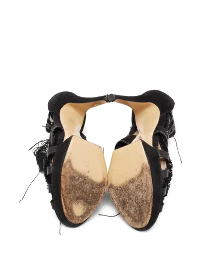 Pre-owned Nicholas Kirkwood  130mm Frayed Suede Sandals In Black