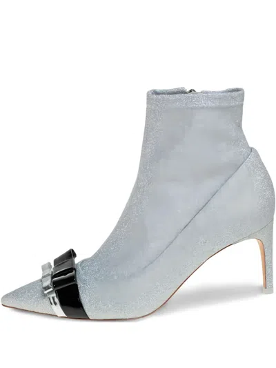 Pre-owned Sophia Webster  75mm Andie Glittered Ankle Boots In Silver