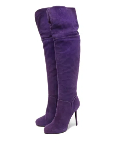 Pre-owned Sergio Rossi Vintage  130mm Thigh-high Suede Boots In Purple