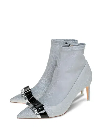 Pre-owned Sophia Webster  75mm Andie Glittered Ankle Boots In Silver