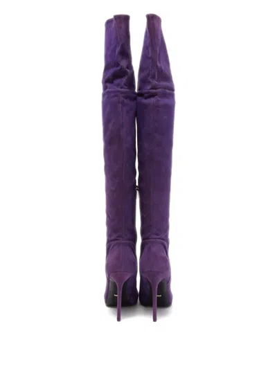 Pre-owned Sergio Rossi Vintage  130mm Thigh-high Suede Boots In Purple