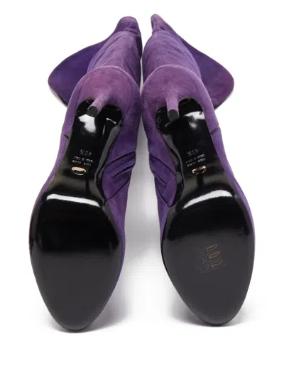 Pre-owned Sergio Rossi Vintage  130mm Thigh-high Suede Boots In Purple