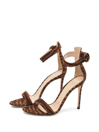 Pre-owned Gianvito Rossi  115mm Portofino Zebra-print Stiletto Sandals In Brown