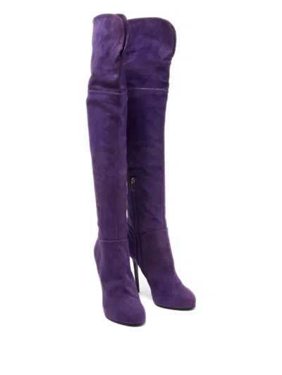 Pre-owned Sergio Rossi Vintage  130mm Thigh-high Suede Boots In Purple