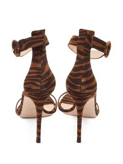 Pre-owned Gianvito Rossi  115mm Portofino Zebra-print Stiletto Sandals In Brown