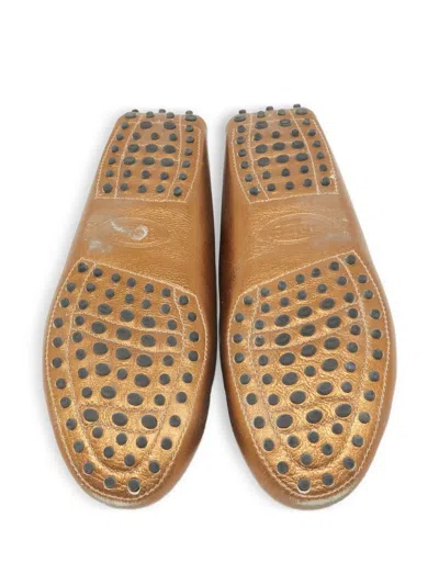Pre-owned Tod's Vintage Metallic-finish Leather Loafers In Gold